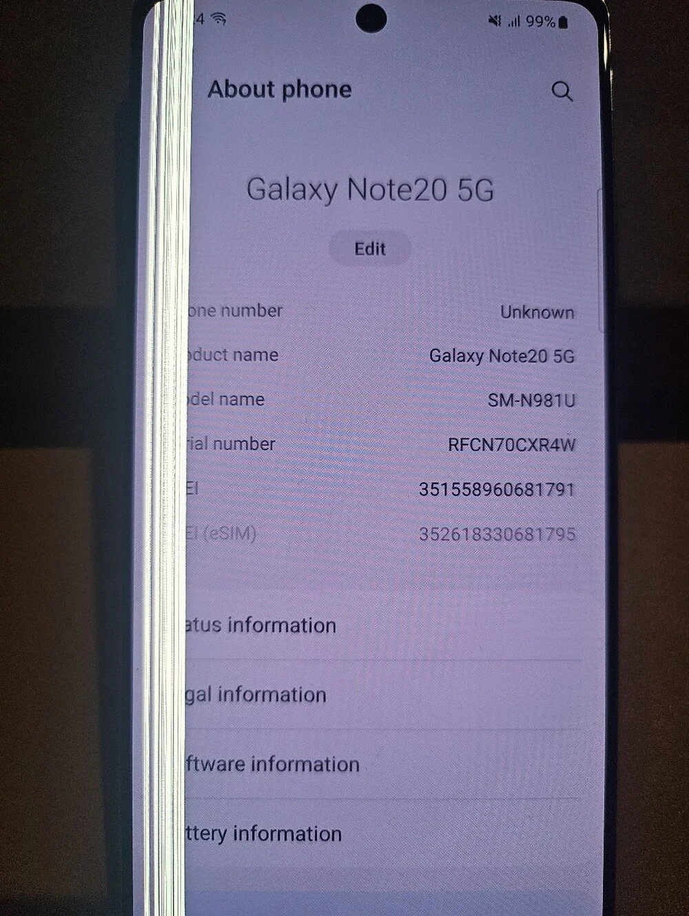 Samsung Galaxy Note20 5G Black Front Display